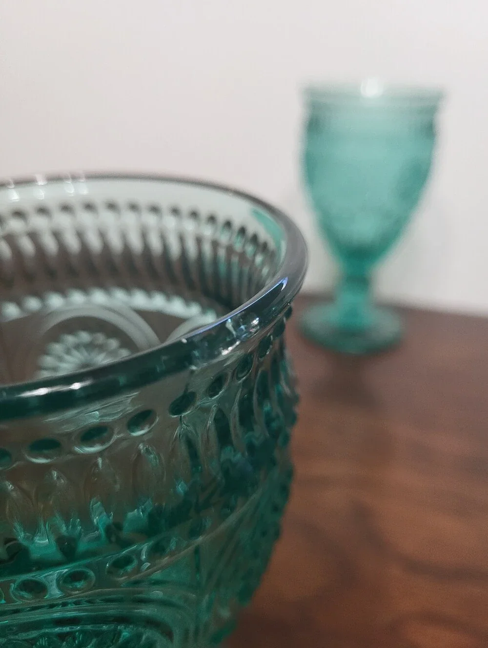The Pioneer Woman Adeline 12-Ounce Footed Glass Goblet in Turquoise, Set of 3